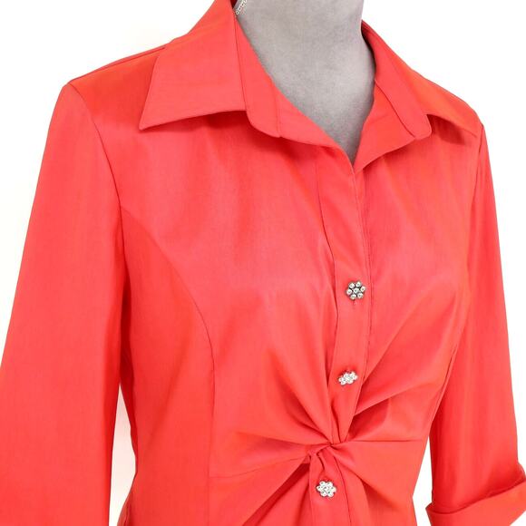 Jackie Jon Top Womens 10 Orange Ruched Front Rhinestone Buttons Back Zip Formal - Picture 6 of 13